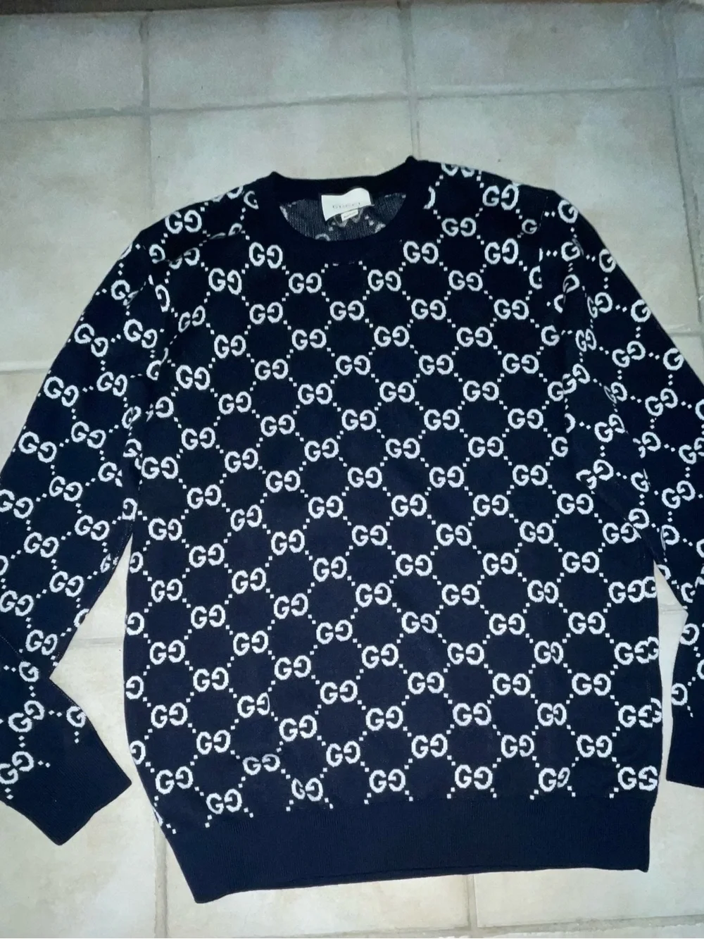 GUCCI GG jacquard blue sweater xxl designer logo luxury